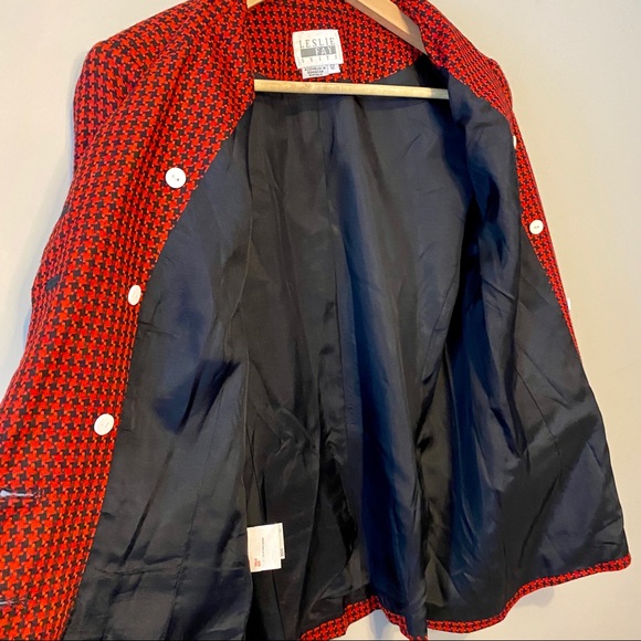 Vintage red houndstooth blazer, boyfriend blazer, plaid blazer - Picture 5 of 7